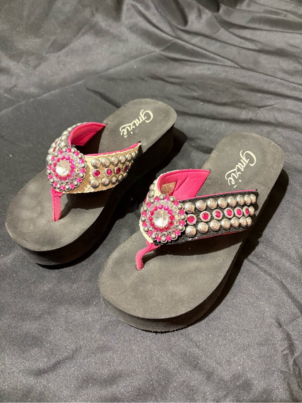 Grace Hot Pink Jeweled Wedge Sandals
